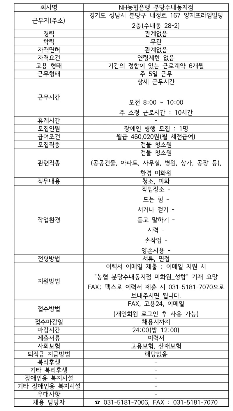 모집공고(NH농협은행 분당수내동지점 청소, 미화 업무).jpg